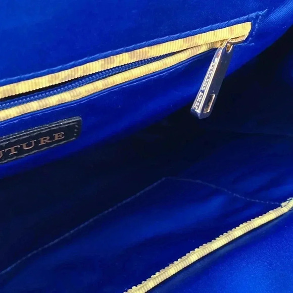 Juicy Couture black  leather electric blue satin lining gold studs bag - Picture 6 of 7